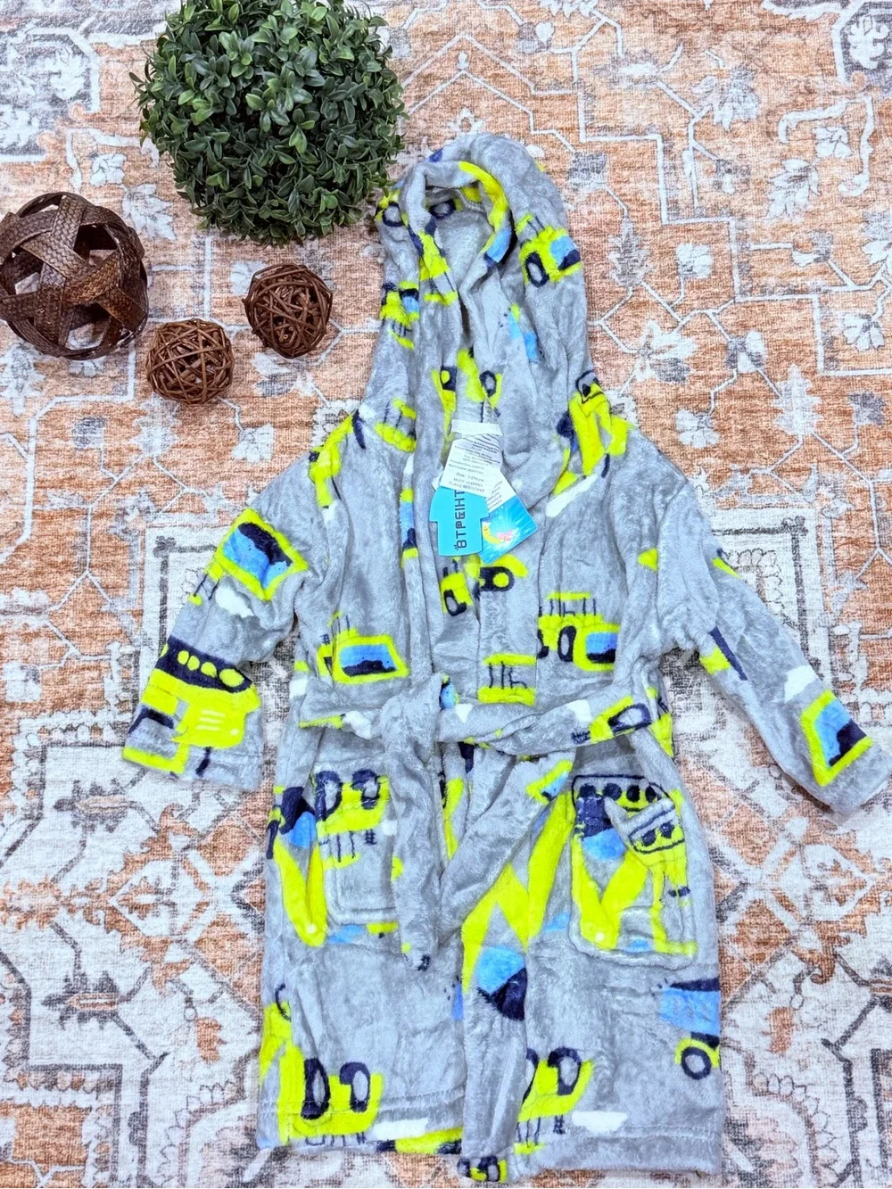 Cozy Gray & Neon Yellow Kids Hooded Pajama Robe